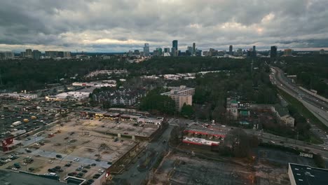 Aerial-View-Of-Huge-Parking-Lot-Space-In-Atlanta-Downtown,-Buckhead-Region,-Georgia,-USA