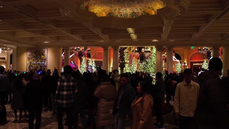 Crowd-of-People-in-Bellagio-Hotel-Casino-During-Christmas-and-New-Year-Holidays,-Las-Vegas-Nevada-USA