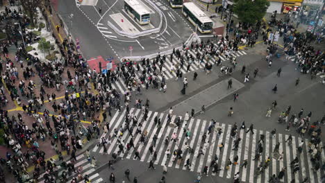 Movimiento-De-Personas-Cruzando-En-El-Concurrido-Cruce-De-Shibuya-En-Shibuya,-Tokio,-Japón