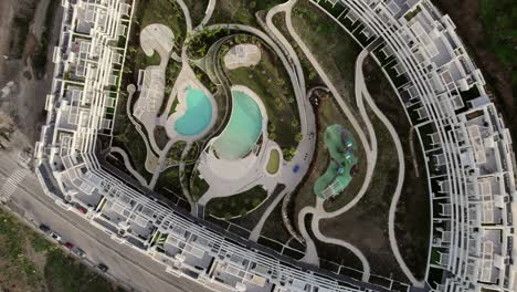 Top-down-aerial-view-of-Serena-Homes-is-a-project-located-in-the-prestigious-urbanization-Colinas-del-Limonar,-a-unique-and-privileged-enclave-in-the-capital-of-Malaga