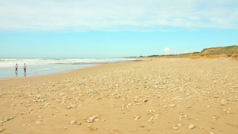 Vista-De-Perfil-De-Una-Playa-En-Ile-De-Ré,-Francia-En-Un-Día-Soleado