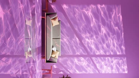 Vertical-De-Diseño-De-Interiores-Moderno-Apartamento-Sala-De-Estar-Fondo-Líquido-Animación-Representación-3d-Animación-Hogar-Inteligente-Color-Púrpura