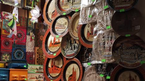 Shop-with-tourist-souvenirs-available-for-purchase-in-Krakow-Cloth-Hall,-Poland