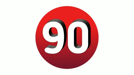 3D-Nummer-90,-Symbol-Für-Neunzig-Zeichen,-Animations-Motion-Grafiksymbol-Auf-Roter-Kugel-Auf-Weißem-Hintergrund,-Cartoon-Videonummer-Für-Videoelemente