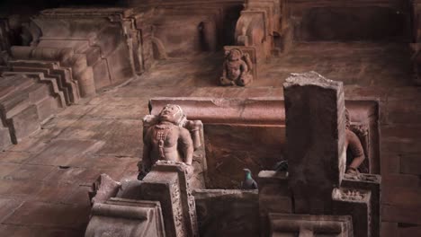 Pan-shot-of-carvings-on-wall-of-ancient-hindu-temples-at-Bhojeshwar-temple-in-Bhopal-of-Madhya-Pradesh-India