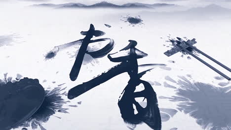Chinesische-Kalligraphiekunst,-China-Text-Schreiben-Mit-Einem-Pinsel-Auf-Bambus-Streifen