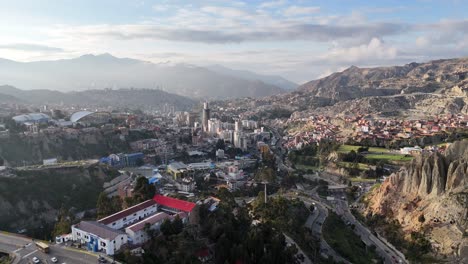 Drone-Aerial-view-of-La-Paz-capital-city-of-Bolivia-South-America