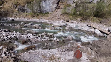 Two-River-with-Crystal-Clear-Water-Merg-into-One-in-Mountain-Valley-in-Austria,-Europe