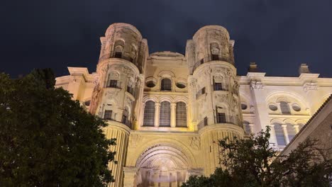 The-Cathedral-of-Málaga-Roman-Catholic-church-Andalusia-in-southern-Spain-at-night