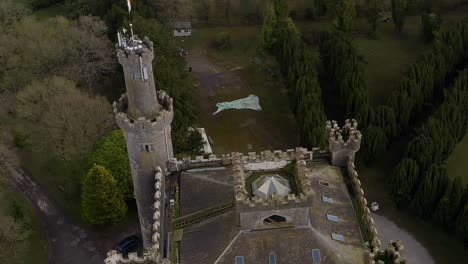 Aerial-view-rotates-on-top-of-Charleville-Castle-showing-roof-details