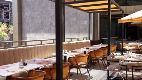 Front-view-of-stylish-and-light-dining-table-in-restaurant-close-up-shot,high-angle-shot