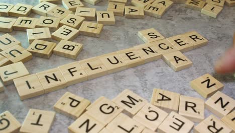 Palabras-Sociales-Influencer-Y-Estafa-Hechas-Con-Fichas-De-Letras-Del-Juego-Scrabble