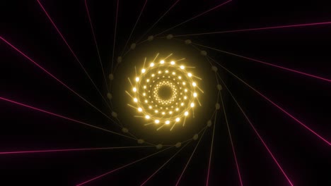 Kreis-Spiraltunnel,-Goldener-Laserstrahl,-VJ-Loop-animierter-Hintergrund-Für-4K-Visuals