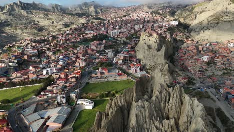 Drone-Aerial-view-of-La-Paz-capital-city-of-Bolivia-South-America