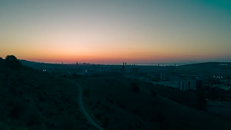 Barcelona-Skyline-at-sunrise-in-a-spring-day