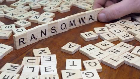 RANSOMWARE-word-formed-on-wooden-table-from-Scrabble-letter-tiles