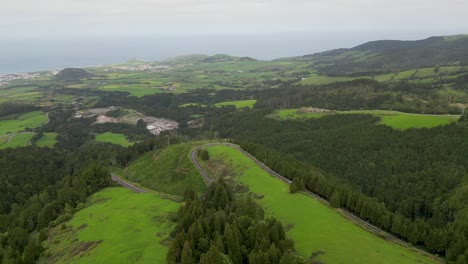 Aerial-perspective-unveils-the-panoramic-beauty-and-landscapes-of-the-Azores-region-in-Portugal,-encapsulating-the-concept-of-exploration-and-discovery