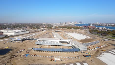 New-Customs-Terminal-being-built-in-Detroit,-USA,-aerial-drone-view