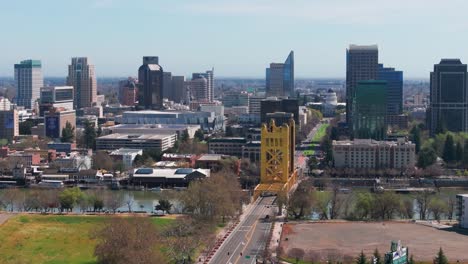 Slow-panning-drone-shot-of-Sacramento-California-downtown