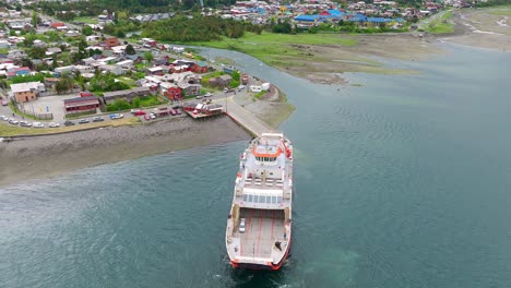 Ferry-Boat-Docked-At-Ramp-In-Hornopiren-Town-Located-In-Commune-Of-Hualaihué-in-Palena-Province,-Southern-Chile