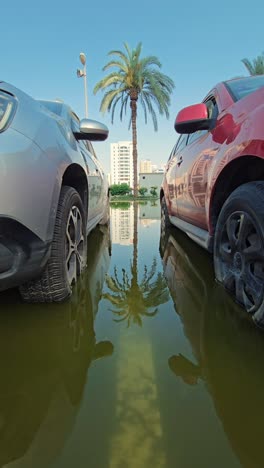 Coches-Estacionados-En-Las-Aguas-De-Las-Inundaciones-Después-De-Que-Lluvias-Récord-Azotaran-Los-Emiratos-Árabes-Unidos-En-Abril-De-2024.