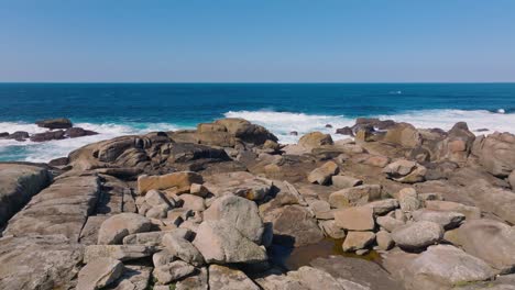 Waves-Crash-On-The-Rocky-Seacoast-Of-Muxia-Coast,-Galicia-In-Spain