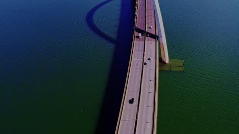 Aerial-Shot-Approaching-Juscelino-Kubitschek-Bridge-on-Paranoá-Lake