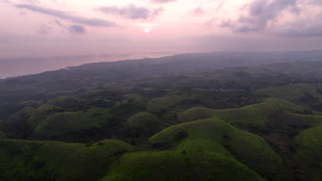 Hilltops-of-Nusa-Penida-island-at-sunset,-Bali-in-Indonesia