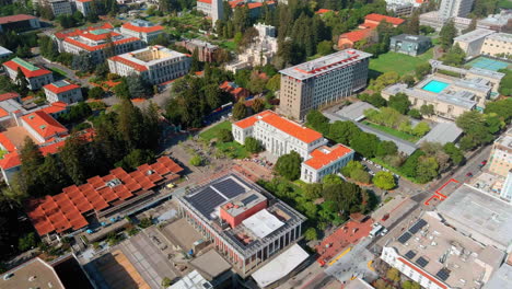 Student-Protest-Demonstration-at-UC-Berkeley-Campus,-Aerial