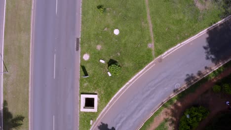 Top-Down-Aerial-of-Road-Downtown-South-Wing,-Asa-Sul,-Brasilia-Brazil