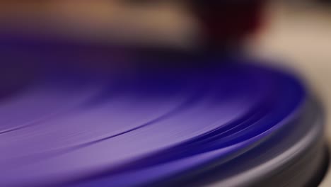 Macro-Close-Up,-Green-Vinyl-Record-Spinning-on-Vintage-Gramophone