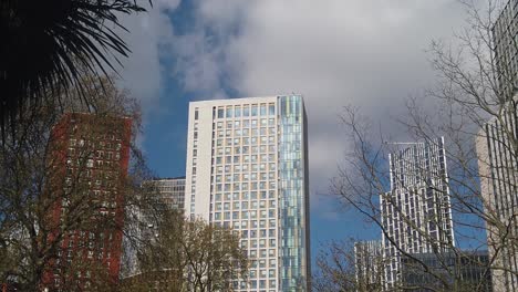 Modern-tower-blocks-viewed-from-a-London-park