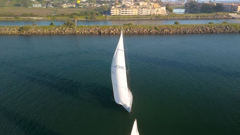 Veleros-De-Lujo-Sobre-El-Agua-En-Marina-Del-Rey-En-Los-Ángeles,-California