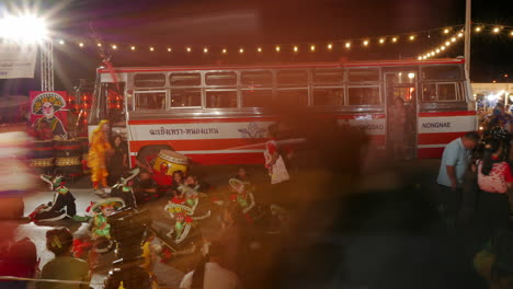 Hyperlapse-footage-of-a-Chinese-New-Year-Festival-near-a-bus-station-in-Chachoengsao-province,-located-in-the-outskirts-of-Bangkok,-Thailand