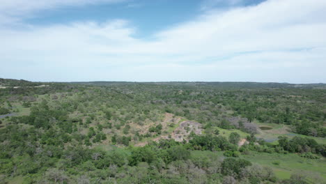 Texas-Hill-Country-aerial-view,-oak-and-cedar-trees-in-a-rural-pasture