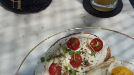 delicious-breakfast-in-fancy-restaurant-close-up-shot,-high-angle-shot