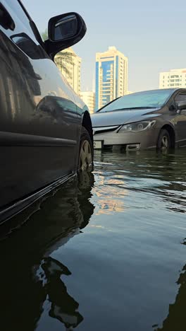 Coches-Estacionados-En-Las-Aguas-De-Las-Inundaciones-Después-De-Que-Lluvias-Récord-Azotaran-Los-Emiratos-Árabes-Unidos-En-Abril-De-2024.