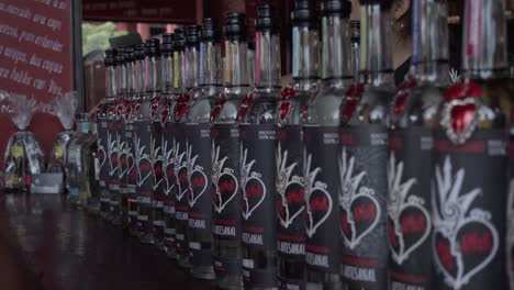 Closer-look-at-mezcal-bottles-in-the-city-of-Oaxaca