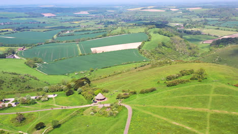 Aerial-flying-over-Butser-Hill-Sunny-day-UK-4K