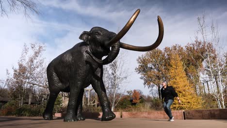 Wollhaarmammut-In-Fels-Gehauen-Im-Vergleich-Zur-Größe-Eines-Erwachsenen