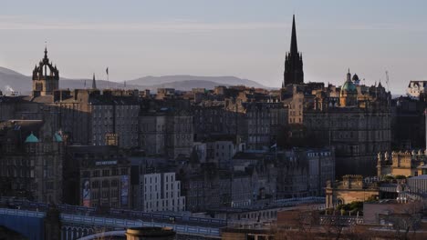 Compressed-view-of-Edinburgh-skyline,-viewed-from-Calton-Hill,-Scotland