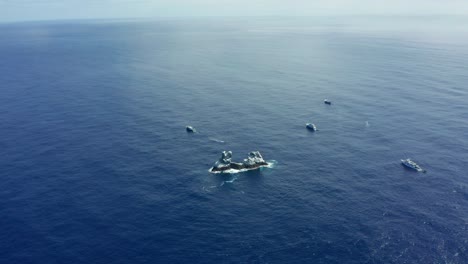 Panoramic-aerial-overview-of-Revillagigedo-Islands-and-Roca-Partida,-bird's-eye-view