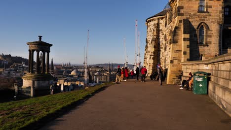 Medium-view-of-Dugald-Stewart-Monument-from-Calton-Hill,-Edinburgh,-Scotland