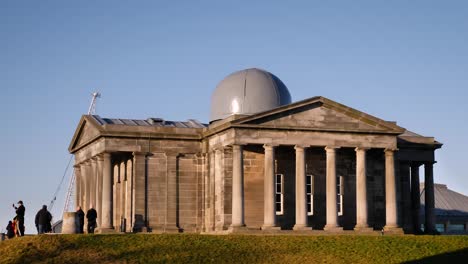 View-looking-up-Calton-Hill-towards-the-Observatory,-Edinburgh,-Scotland