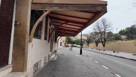 Walking-POV-streets-of-new-Fes-in-Morocco-during-the-day,-North-Africa