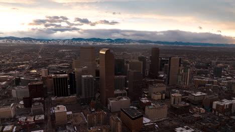 Sunset-aerial-hyperlapse-of-traffic-on-Denver-city-streets,-North-Capitol-Hill