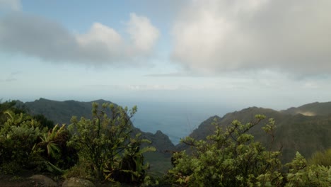 Vegetation-and-mountains-of-north-Tenerife-landscape,-Canary-Islands-in-spring