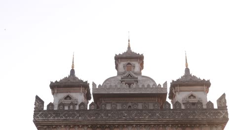 detailed-carvings-on-the-Patuxai-Victory-Monument-in-the-center-of-Vientiane,-Laos