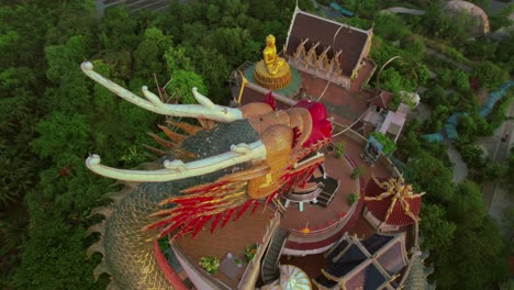 Wat-Sam-Phran,-The-Dragon-Temple-Bangkok-Thailand---Aerial-rise-up-view