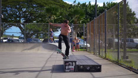 Skateboard-trick-at-a-skatepark-in-Hawaii